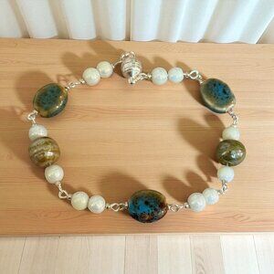REIMAGINED Clay and Glass Bead Bracelet Magnetic Clasp 8 Inch